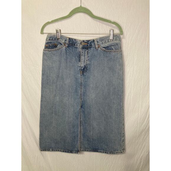 Gap Size 6 Light Wash Denim Midi Skirt with a Front Slit - Picture 1 of 8